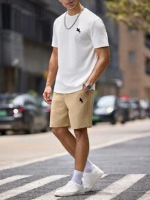 Manfinity Joysei Bộ 2 áo thun ngắn tay in hình cưỡi ngựa thường ngày cho nam và quần short dệt, kiểu dáng ôm vừa vặn, quà tặng cho bạn trai, trang phục ấm áp - Nhiều màu - Xem 5