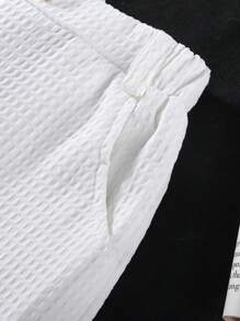 SHEIN 1 Piece Boy Knitted Solid Color Short Waisted Straight Leg Shorts, Suitable For Everyday Wear, Getaway, Holiday, Travel, Relax, Sunbathing, Summer - White - View 4