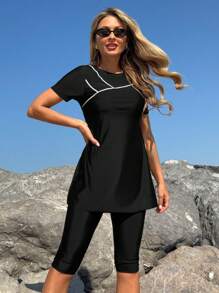 SHEIN Swim Mulvari Ensemble de tankini sport élégant et modeste pour femmes, idéal pour les vacances à la plage en été