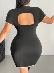 Flirla Plus Size Summer New Chinese Style Romantic Retro Cheongsam Y2K Contrast Binding Cut Out Sexy Bodycon Dress