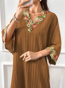 Al Najma 女士土耳其束腰外衣和阿拉伯传统长袍，朴素 - 棕色 - 查看 6