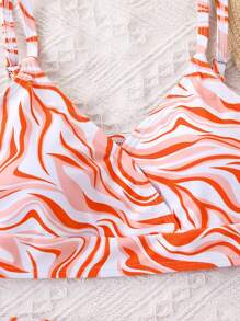 3pcs/Set Tween Girl Print Spaghetti Strap Bikini Top And Bottom Swimwear - Multicolor - View 7