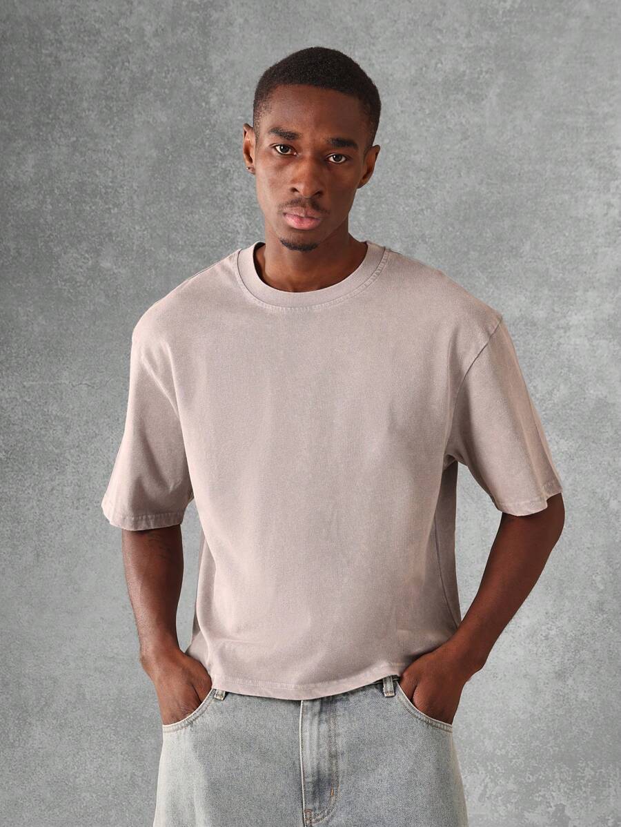 SUMWON 基本款水洗短袖 T 恤休闲夏季街头都市基本款 T 恤超大宽松版型运动休闲现代简约时尚