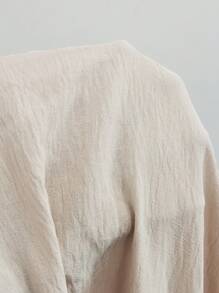 Calvaya Colorblock Asymmetrical Neck Cut Out Lantern Sleeve Blouse,Long Sleeve Tops Fall Cloth For Women - Apricot - View 7