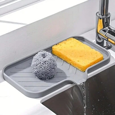 1pc Silicone Soap Dish With Drainage - Anti-Splash, Non-Slip Countertop Mat For Kitchen & Bathroom Sinks,Non-Slip Kitchen Mats For Sink Side, Natural And Hygienic Kitchen Essential For Home And Kitchen Room Decor, Part Of Your Cozy Fall& Winter Styles And Christmas Decorations