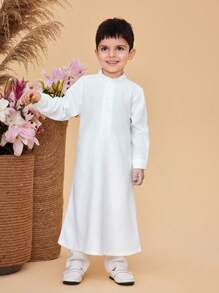 2件套：小男孩拼接丝带长袖外套和长上衣 - 白色 - 查看 4