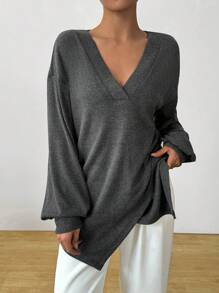 Chiquease 女式不对称下摆宽松 V 领衬衫