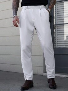 Manfinity Bizformal Calça Casual Masculina de Cor Sólida, Moda Minimalista para Uso Diário