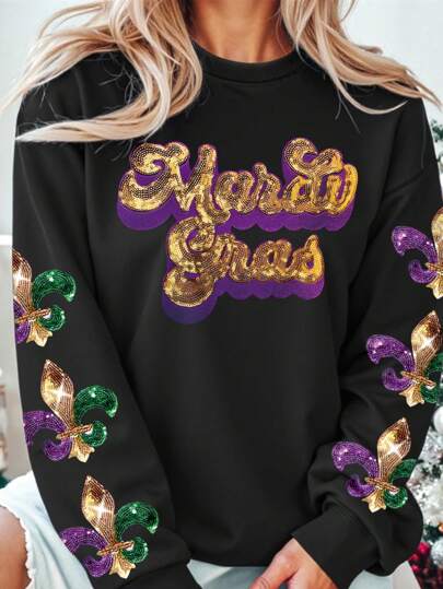 INAWLY Women Funny Mardi Gras Cute Sweatshirt Pullover Fall