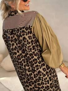 INAWLY Women's Solid Splicing Long Sleeve Pocket Simple Casual Long Dress