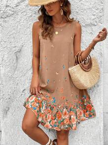 EMERY ROSE 女式無袖連身裙,印有定位花卉圖案 - 彩色 - 查看 4