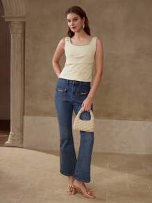 MOTF PREMIUM Blusa de detalle con plisados y rhinestones con pliegues - Albaricoque - Ver 3