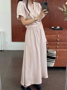 DAZY 2件套女士纯色短袖衬衫和裙子套装