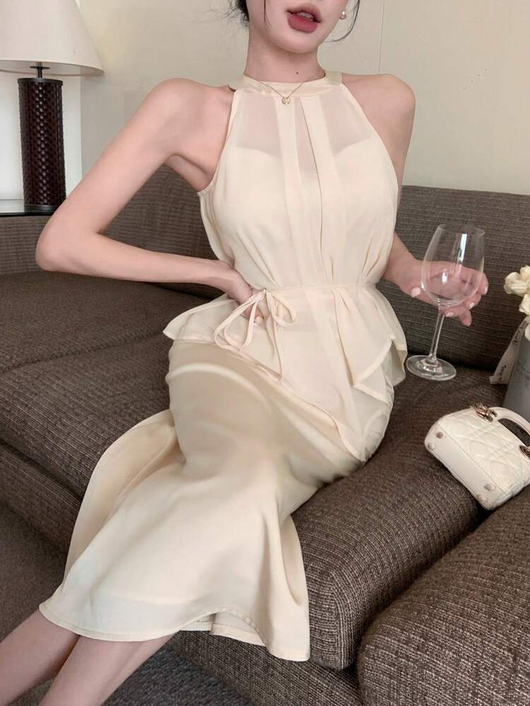Women Elegant Mesh Halter Dress, Summer Prom Dress Elegant, Formal Women Dress