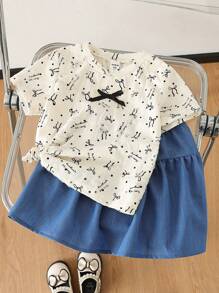 优雅女孩年轻少女短袖圆领甜美轻薄T恤，夏季新款设计 - 杏色 - 查看 3