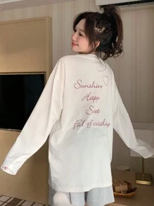 DAZY Print Loose Comfortable Long Sleeve Women Home Wear Top Pajama