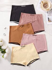 5pcs Women Solid Color Patchwork Letter Print Casual Briefs - Multicolor - View 5