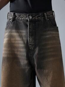 NEON BLANC Pantalones vaqueros largos de mezclilla de estilo callejero y tejidos para hombres - Negro - Ver 5