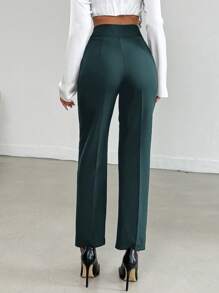 EURMUSE Women's Solid Color Button Front Pocket Casual Long Pants, Everyday Wear