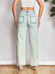 SHEIN SXY Jeans rectos de pierna casual con efecto desgastado de moda, estilo callejero para mujeres
