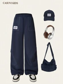 SHEIN 1 pezzo Pantaloni cargo casual e ampi di colore tinta unita con molte tasche per ragazzi adolescenti, nuovo stile versatile e di per l'estate