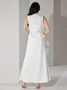 Heiryn Ensemble décontracté 2 pièces pour femmes, top sans manches simple et jupe