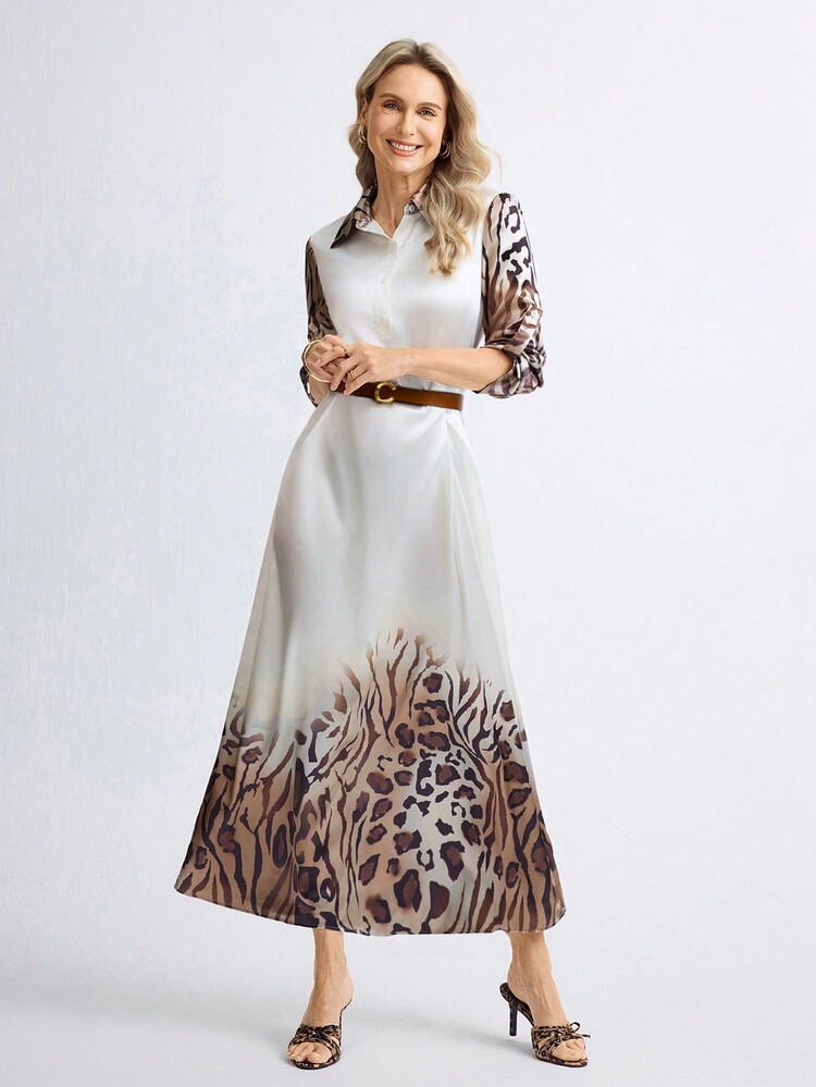 Miaspire 女士缎面豹纹长裙，春夏季优雅度假装 - 彩色 - 查看 5