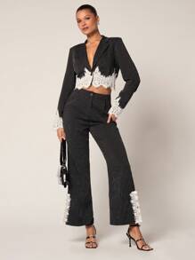 Glamine Ensemble deux-pièces pour femmes - Tenue de vacances printanières et estivales, parfait pour la tenue des étudiantes et le jour de la Saint-Valentin. Ensemble deux-pièces pour femmes, Blazer et pantalon de la Saint-Valentin, Ensemble deux-pièces pantalon, Ensemble deux-pièces grande taille, Ensemble deux-pièces d'hiver