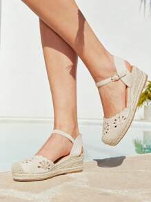 Styleloop Casual Platform Wedge Shoes With Jute Rope & Embroidered Velvet - Apricot - View 6