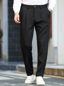 Manfinity Mode Plus Size Men's Solid Color Pleated Pocket Casual/Work Trousers - Black - View 5