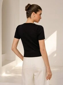 Aveloria Rosie Fashionable Versatile 3D Floral Decor Square Neck Fitted Cropped Knit Sweater Top For Women   For Summer