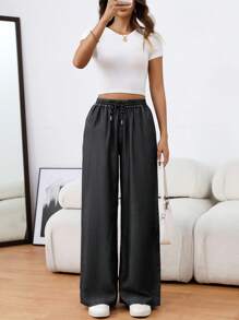 Women's Plain Color Casual Pants, Fashionable For Daily Wear Fall Cloth For Women