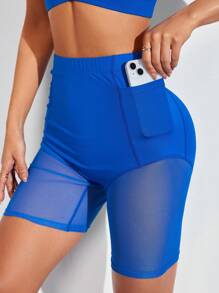 SHEIN Sports 女士纯色无袖简约上衣和短裤休闲运动服套装 - 藍色 - 查看 3