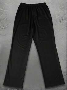 Manfinity Dauomo Men's Front Lace-Up Letter Print Color Block Casual Pants, Minimalistic Style For Daily Wear - Black - View 2