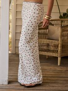 Aralina Summer Vacation Cute Floral Going Out Lace Trim Western Maxi Skirt