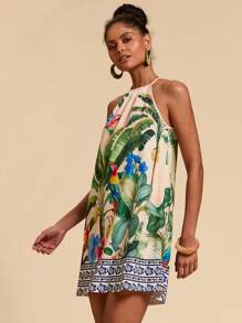 Travachic Tropical Print Beach Holiday Halter Dress - Multicolor - View 3