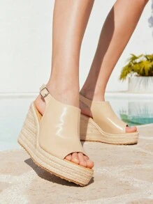 Styleloop صندل كعب عالي بمنصة وردجة أنيق وبسيط، أسود