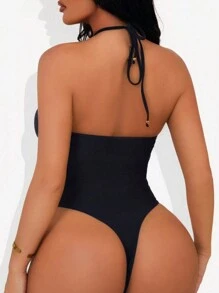 Swim SXY 夏季女士黑色斑马纹交叉带连体性感泳衣