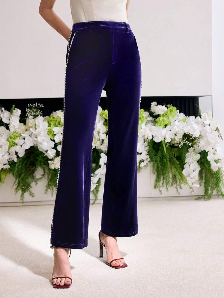 MOTF Soiréza BEADED TRIM FLARE LEG SUIT PANTS