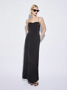 AiiRZ Elegante vestido de noche de satén largo con escote corazón, diseño de panel ajustado, para boda, invitado formal, ocasión especial, fiesta
