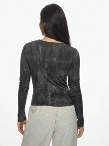 MISSGUIDED Top déchiré texturé de base casual streetwear essentiel pour l'automne et l'hiver, inspiration vintage à manches longues, t-shirt grunge