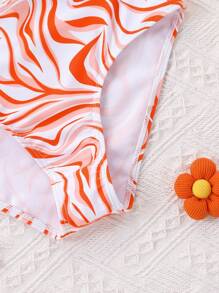 3pcs/Set Tween Girl Print Spaghetti Strap Bikini Top And Bottom Swimwear - Multicolor - View 6