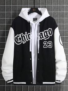 Manfinity Homme Plus Size Men's Letter Print Long Sleeve Casual Baseball Jacket