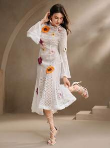 Anewsta 花卉装饰钩针罩衫女士海滩装 - 白色 - 查看 1