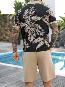 Manfinity RSRT Men's Front Button Short Sleeve Printed Casual Top And Pants Set - Multicolor - View 2