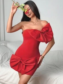 Chiquease New Elegant Women Big Bow Decor Bandeau Bodycon Mini Dress