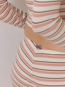 Aralina 休闲针织条纹直筒睡裤 - 藕粉色 - 查看 3