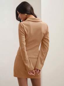 COSMINA 2pcs Women Simple Elegant Casual Solid Color Long Sleeve Set - Brown - View 2