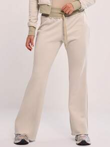 MUSERA Distressed Waist Flared Sweatpants Vacation Casual Summer - Khaki - View 2
