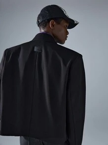 NEON BLANC Men's Street Fashion Black Woven Short Sleeve Blazer Jacket, For Fall Winter - Black - View 3